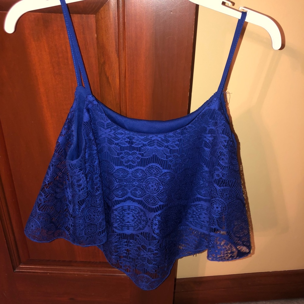 Blue lace crop top